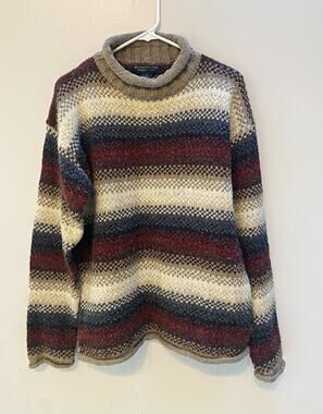 Metropolitan Striped Knit Rollneck Grandma Sweater Long Sleeve Size L